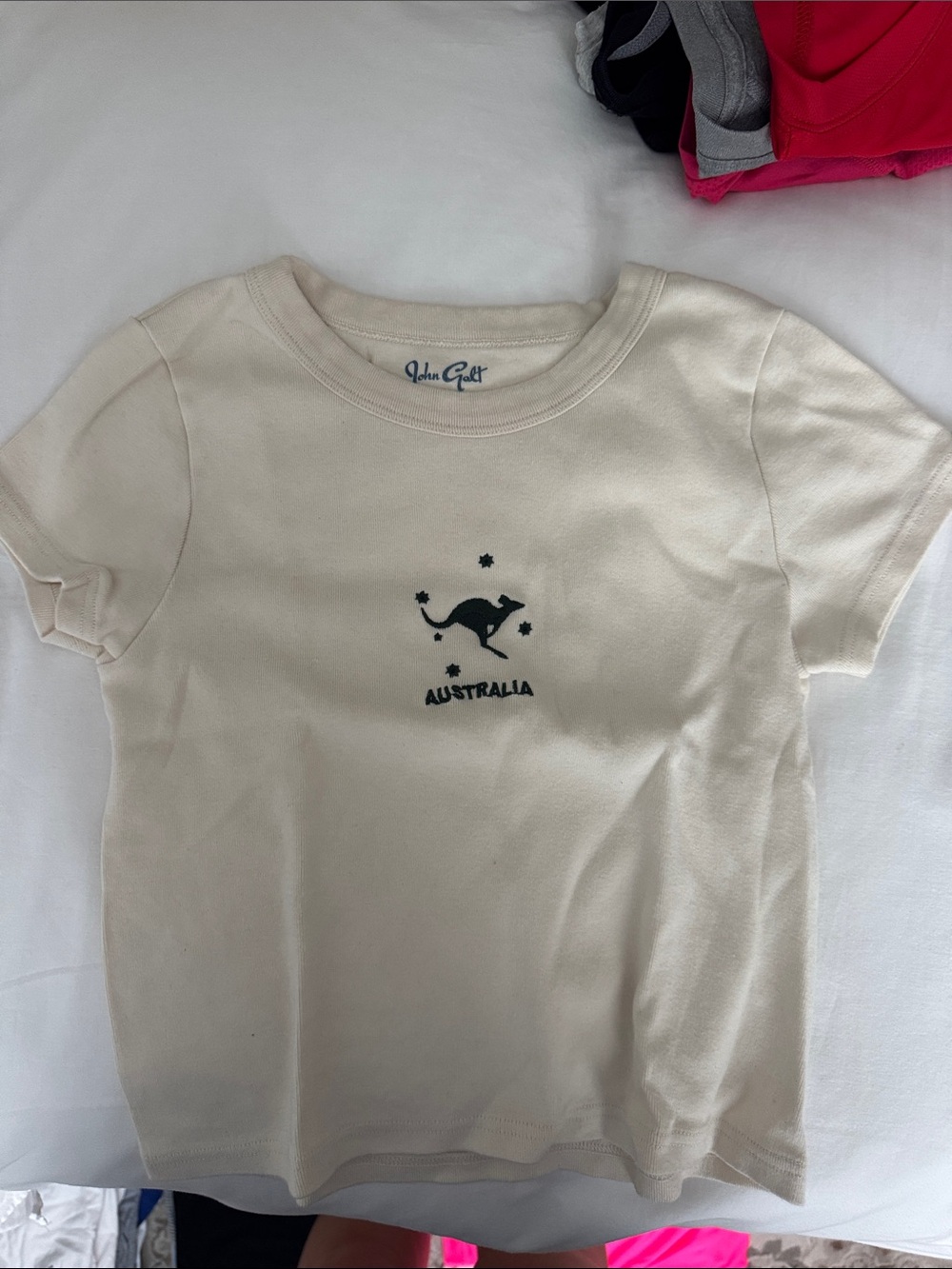 Brandy Melville Cream Baby Tee with Navy Kangaroo Graphic